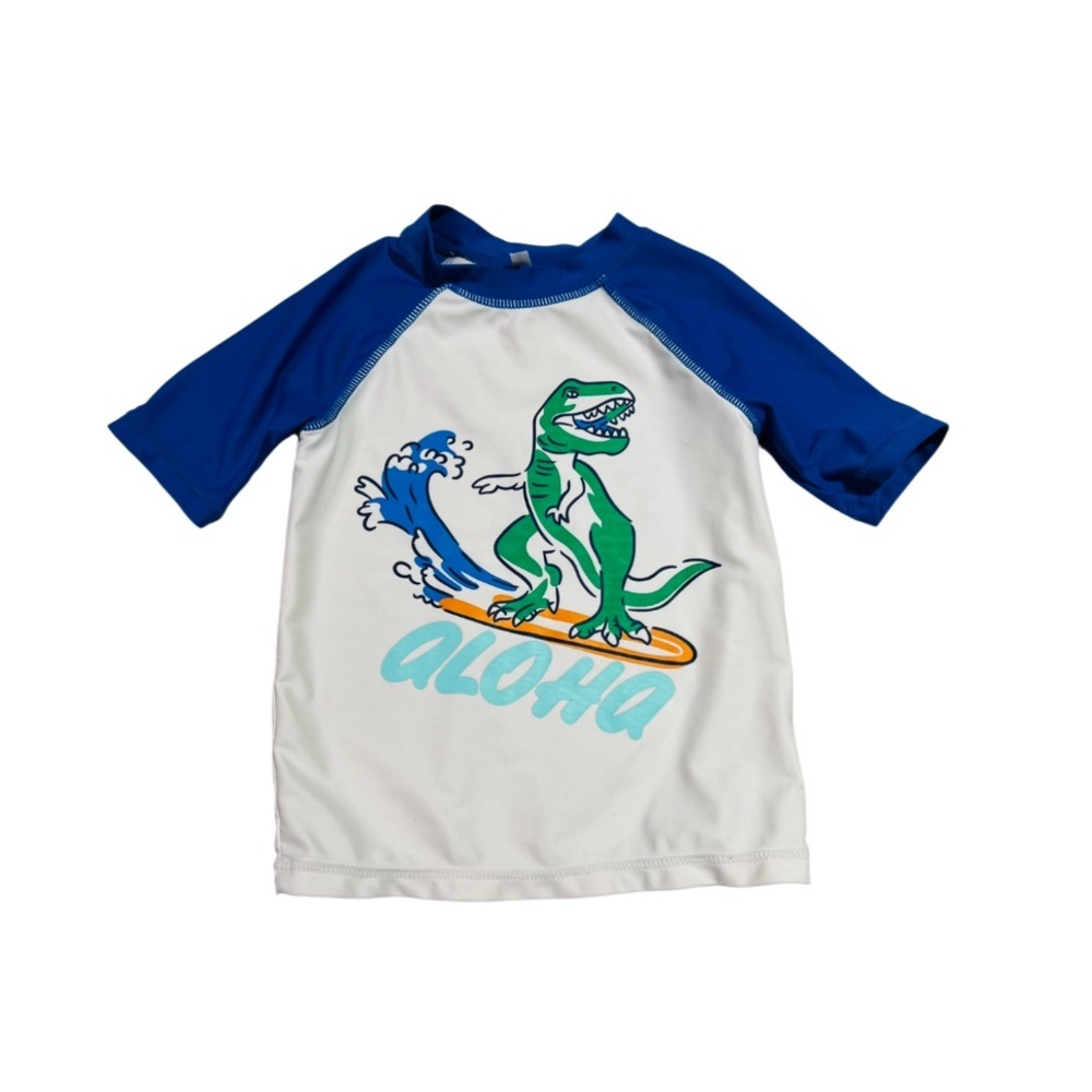 Joe Fresh Blue and White Rashguard with Surfing Dinosaur